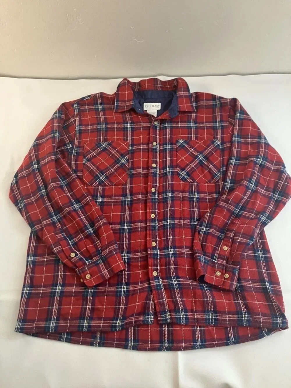 John Blair Mens Red Plaid Long Sleeve Button-Up Shirt XL RG 100% Acrylic